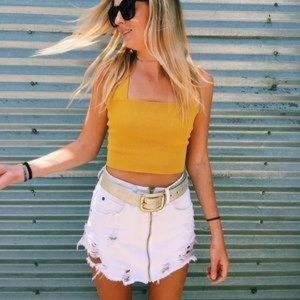 LF seek the Label yellow bandage square neck crop top